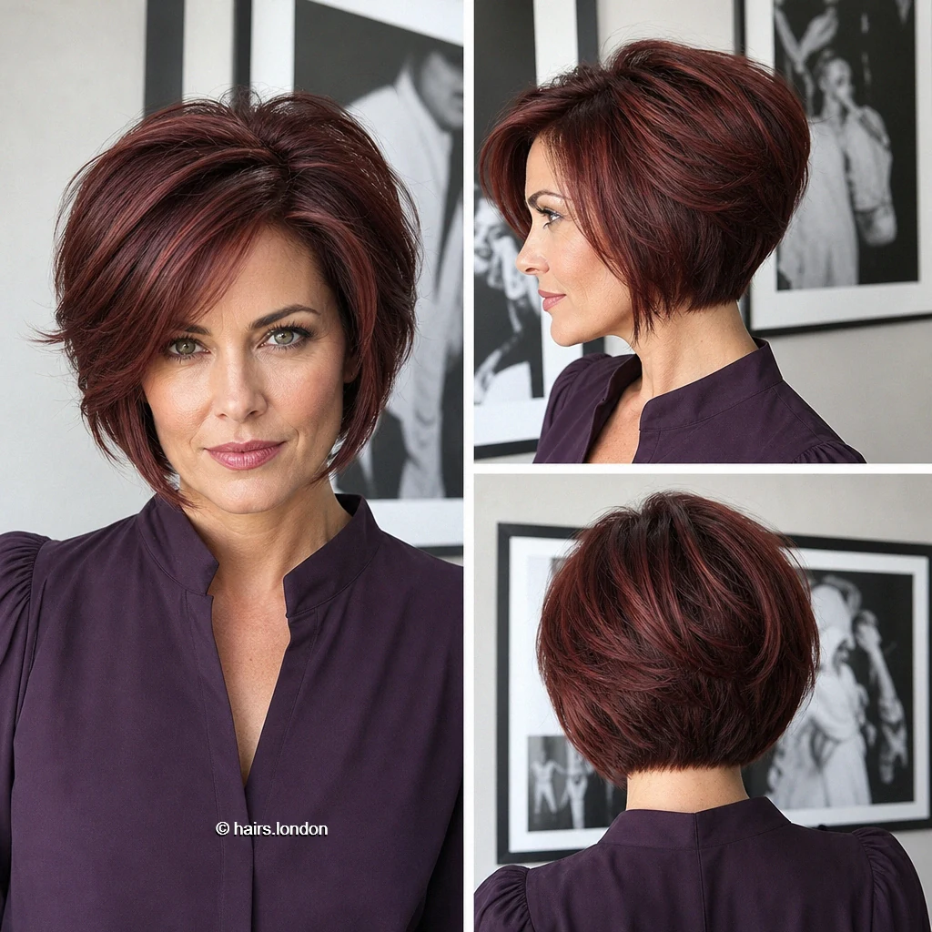 20 Red Bob Haircuts, From Soft Copper Waves to Sculpted Burgundy Shapes Burgundy Airy Stack