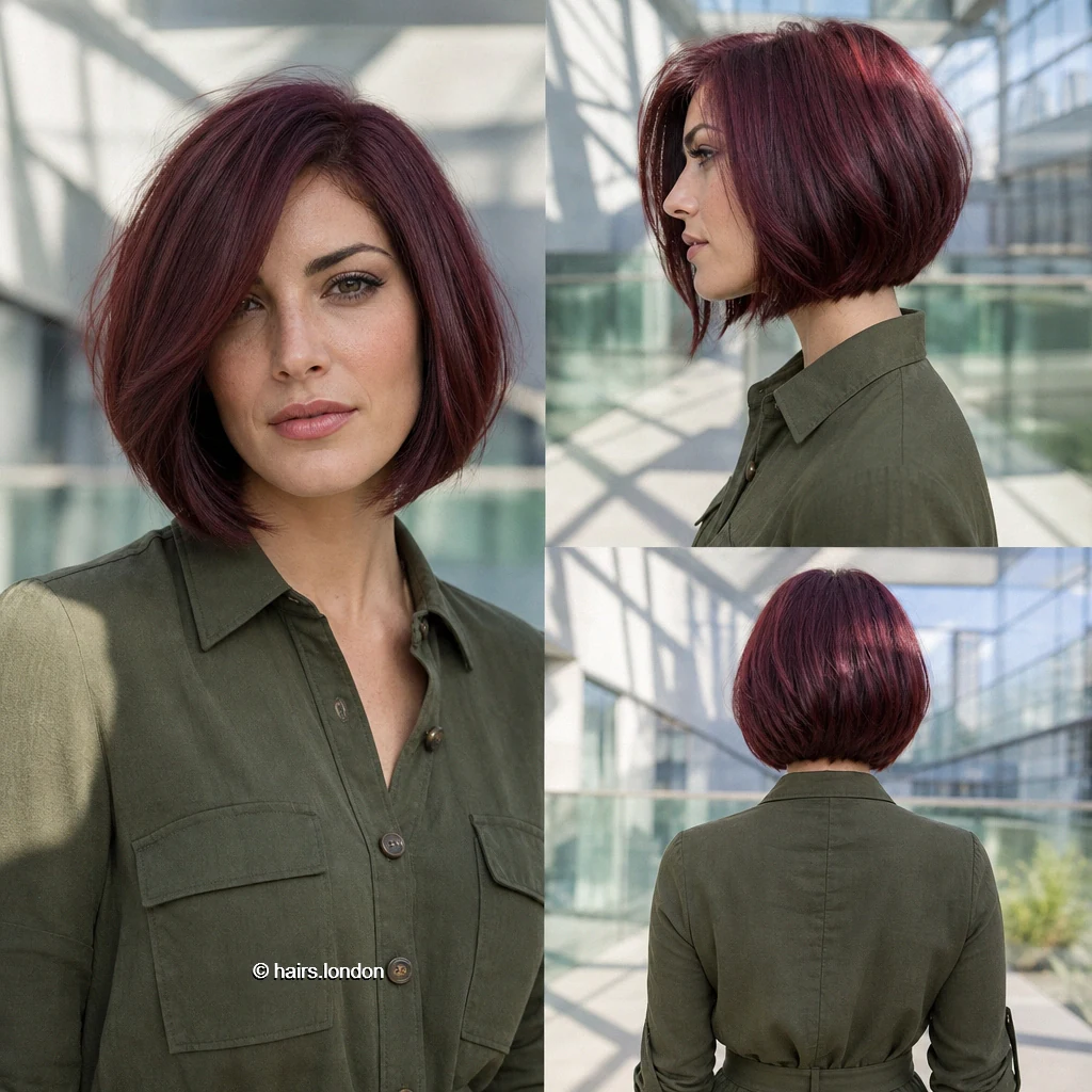 20 Bob Haircut Ideas: Rounded, Textured and Fringe Styles Burgundy Aline Bob