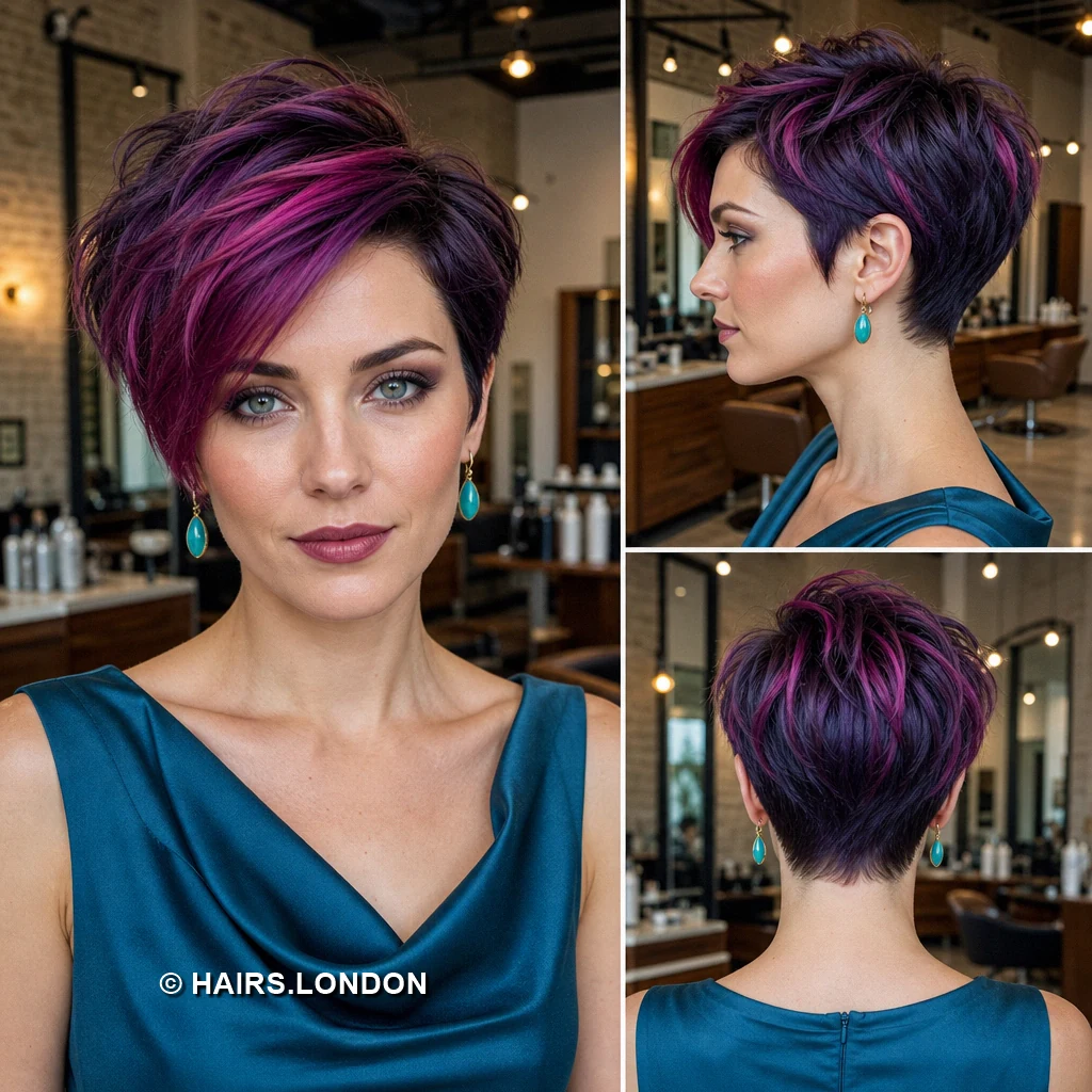 17 Purple Pixie Haircuts with Sweeping Fringes and Textured Crowns Burgundy Asymmetric Pixie