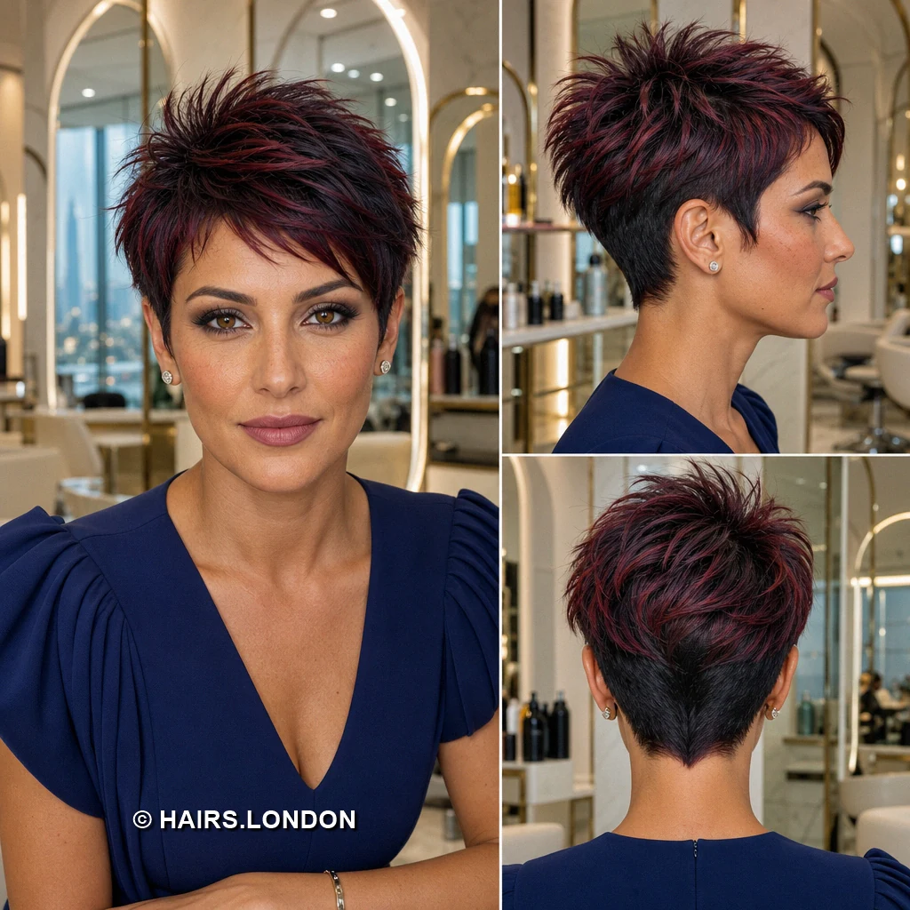 19 Burgundy Pixie Haircuts with Texture, Lift, and Side-Swept Shape Burgundy Backward Flow