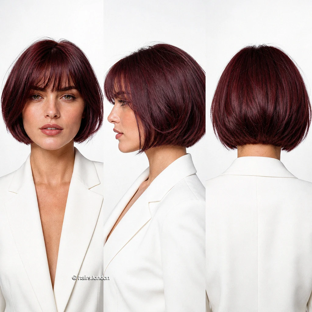 20 Red Bob Haircuts, From Polished Auburn to Textured Copper Burgundy Bangs Bob