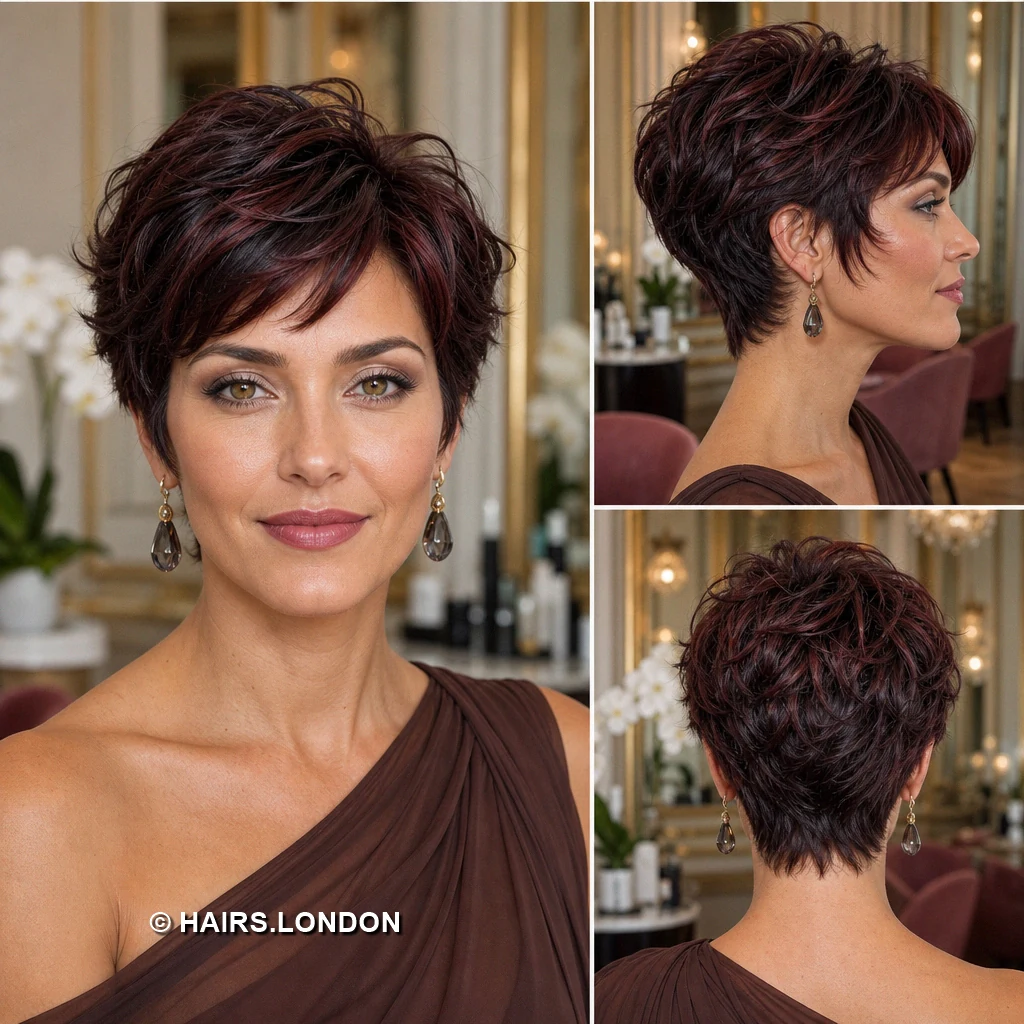 17 Burgundy Pixie Haircuts With Swept Fringes and Textured Crowns Burgundy Broadwave Pixie