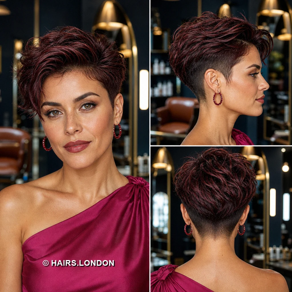19 Burgundy Pixie Haircuts with Swept Fringes and Textured Crowns Burgundy Brushed Texture