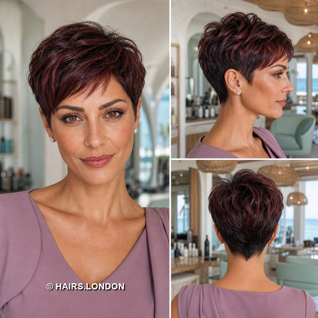 19 Burgundy Pixie Haircuts with Swept Fringe, Texture, and Tapered Napes Burgundy Compact Crop