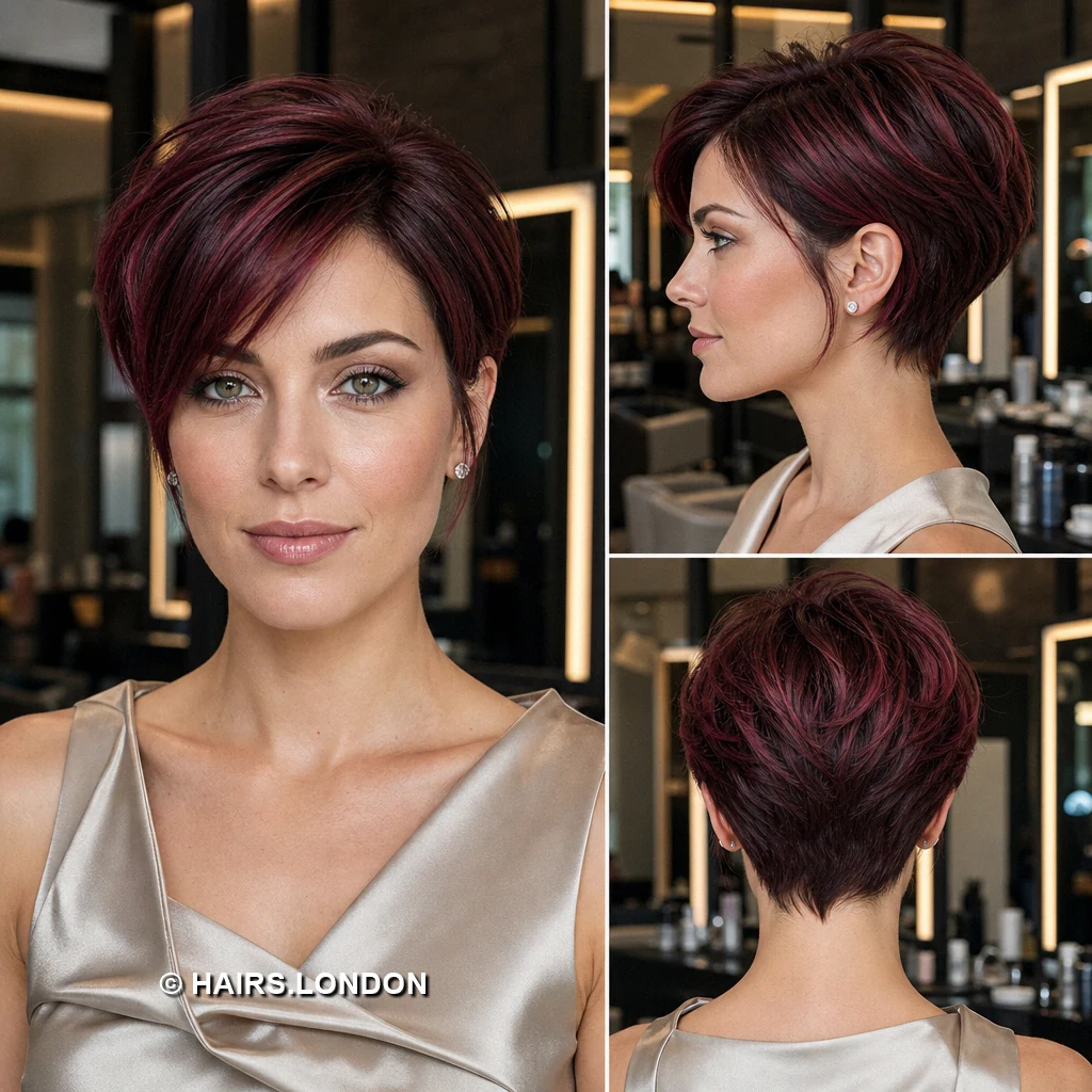 19 Burgundy Pixie Haircuts with Swept Fringes and Textured Crowns Burgundy Crown Points