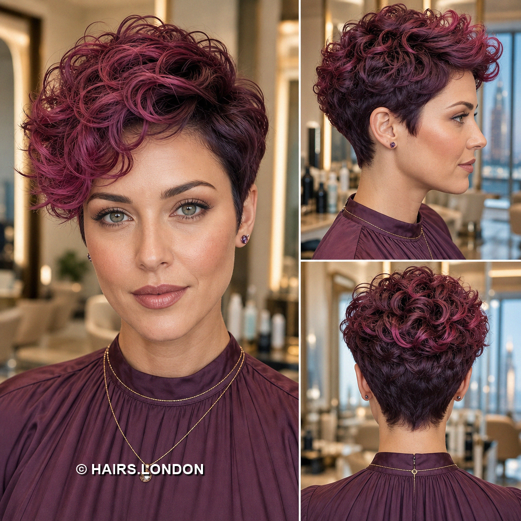 19 Burgundy Pixie Haircuts with Cherry Ribbons, Curls, and Quiffs Burgundy Curly Pixie