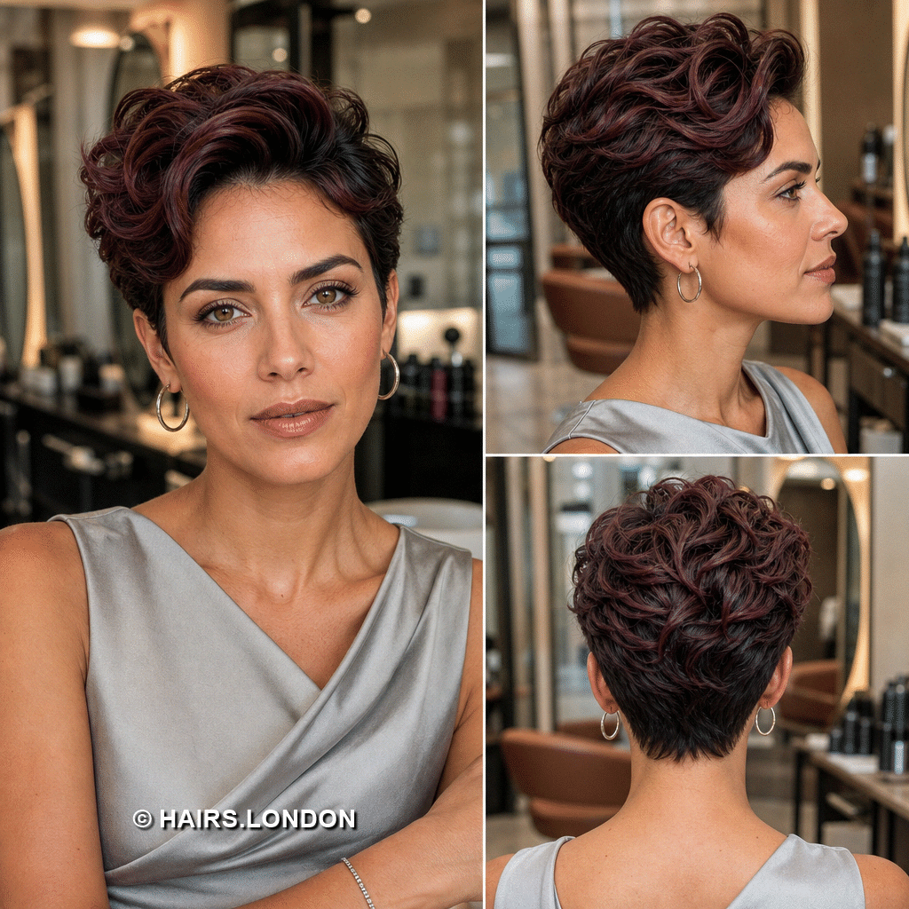 burgundy curly pixie