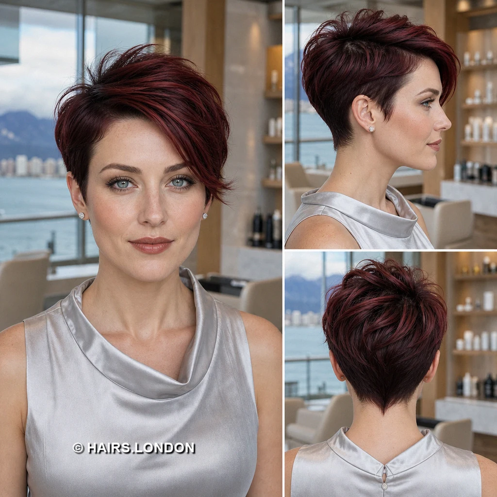 20 Burgundy Pixie Cuts, From Sleek Sweeps to Sculpted Curls Burgundy Curly Taper