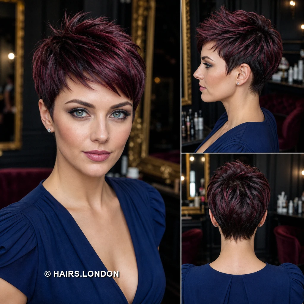 19 Burgundy Pixie Haircuts with Swept Fringes and Textured Crowns Burgundy Curved Front