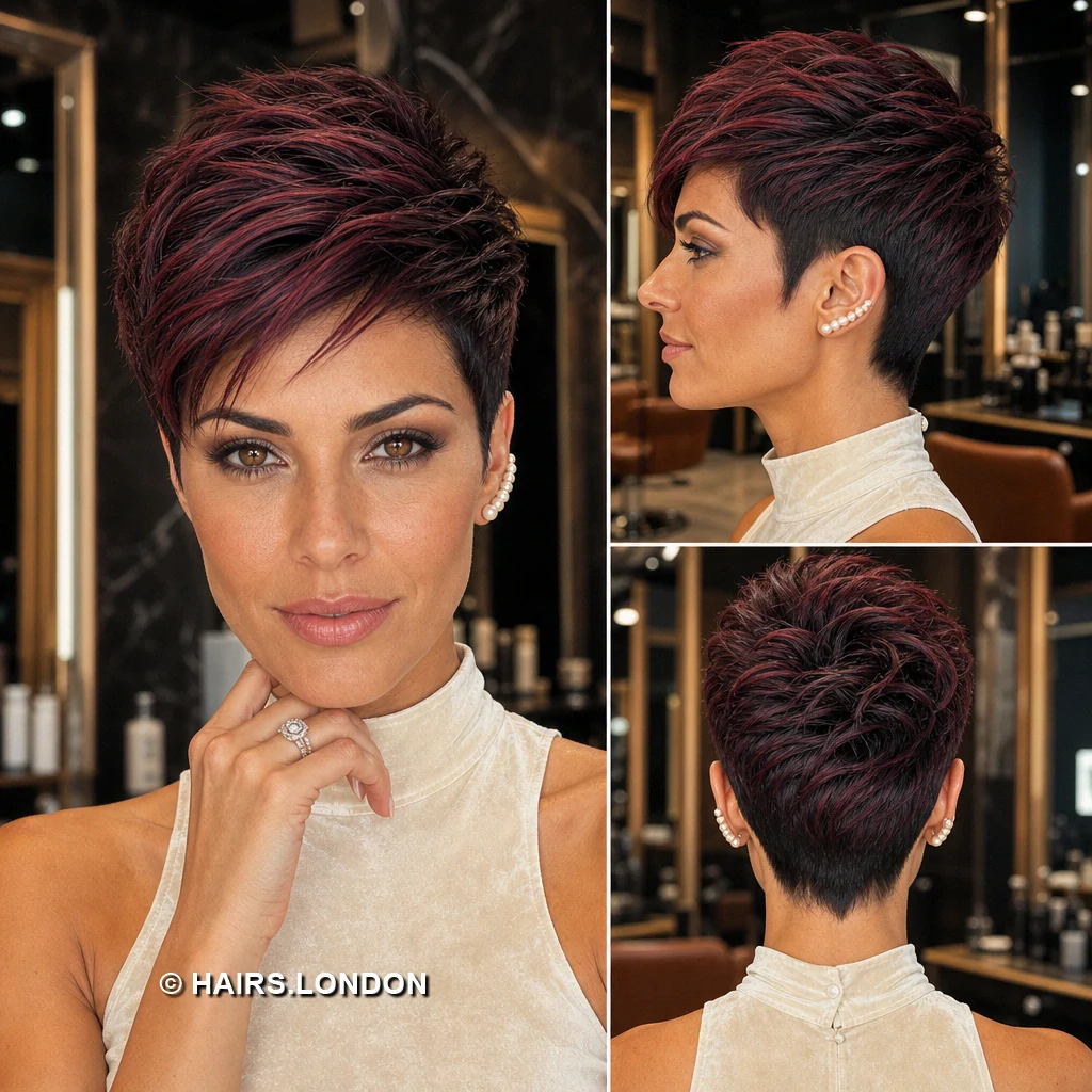 19 Burgundy Pixie Haircuts with Swept Fringes and Textured Crowns Burgundy Directional Crown