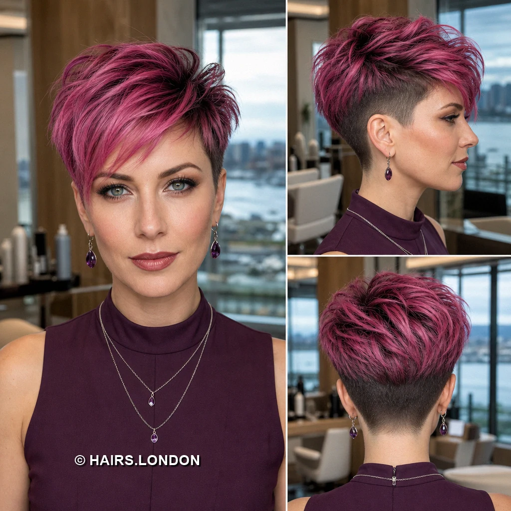 17 Purple Pixie Haircuts with Sweeping Fringes and Textured Crowns Burgundy Draped Pixie