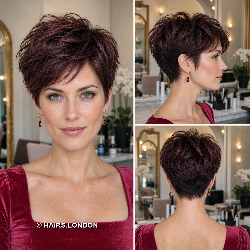 20 Burgundy Pixie Cuts: Swept Fringes, Textured Crowns and Curly Shapes Burgundy Draping Crop