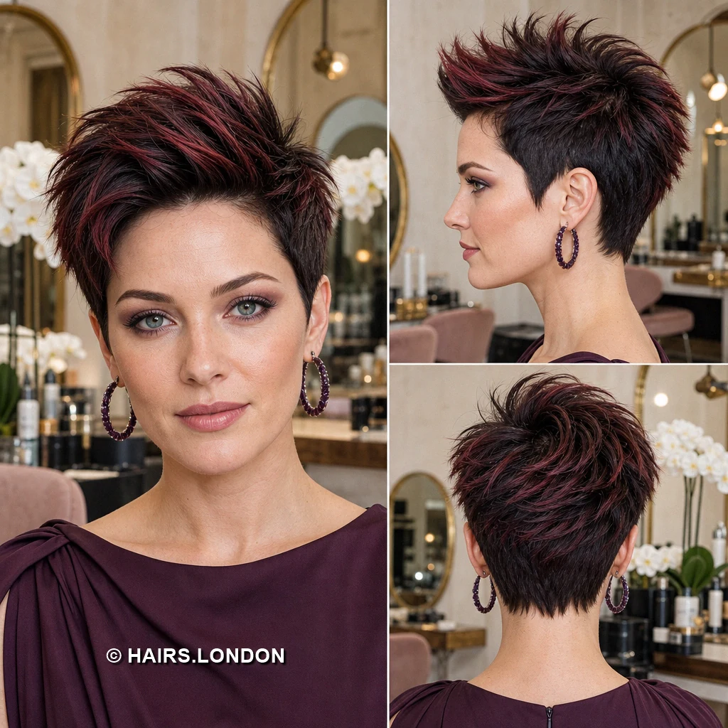20 Burgundy Pixie Cuts: Swept Fringes, Textured Crowns and Curly Shapes Burgundy Elevated Pixie