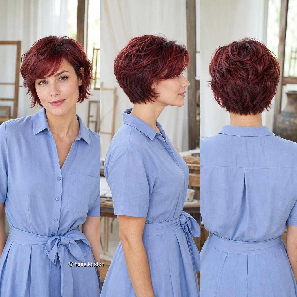 20 Colorful Bob Haircuts, From Textured Crops to Sleek Angled Shapes Burgundy Feathered Bob