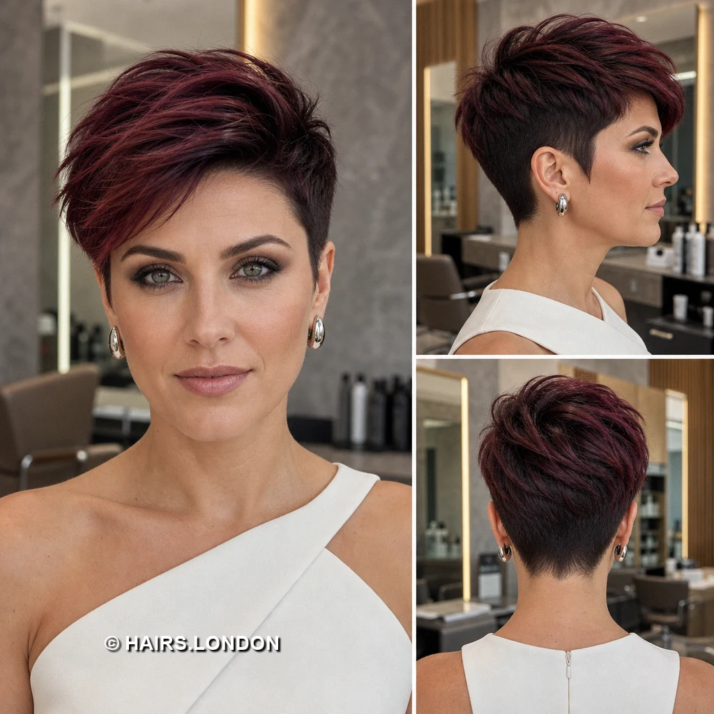 19 Burgundy Pixie Haircuts with Swept Fringes and Textured Crowns Burgundy Feathered Fringe
