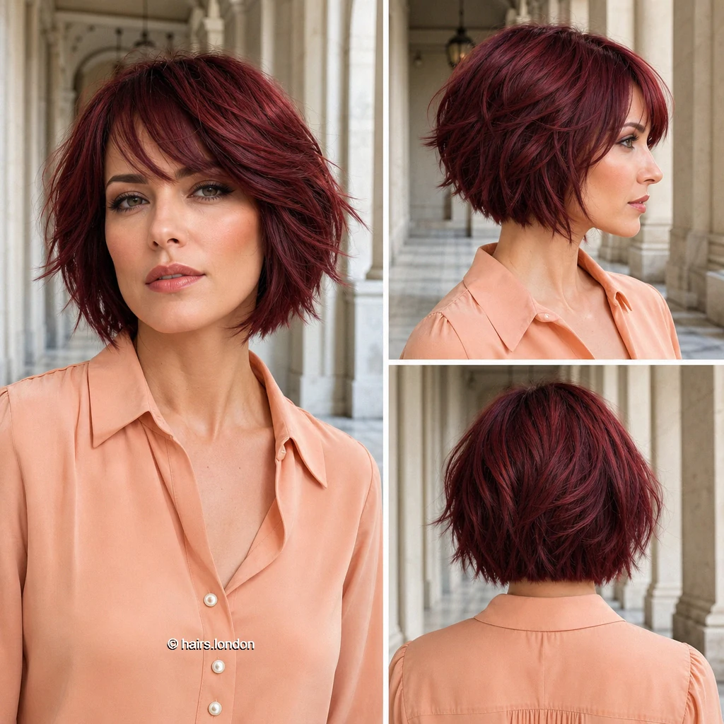 22 Red and Plum Bob Haircuts, from Sleek Lines to Textured Layers Burgundy Flicked Bob