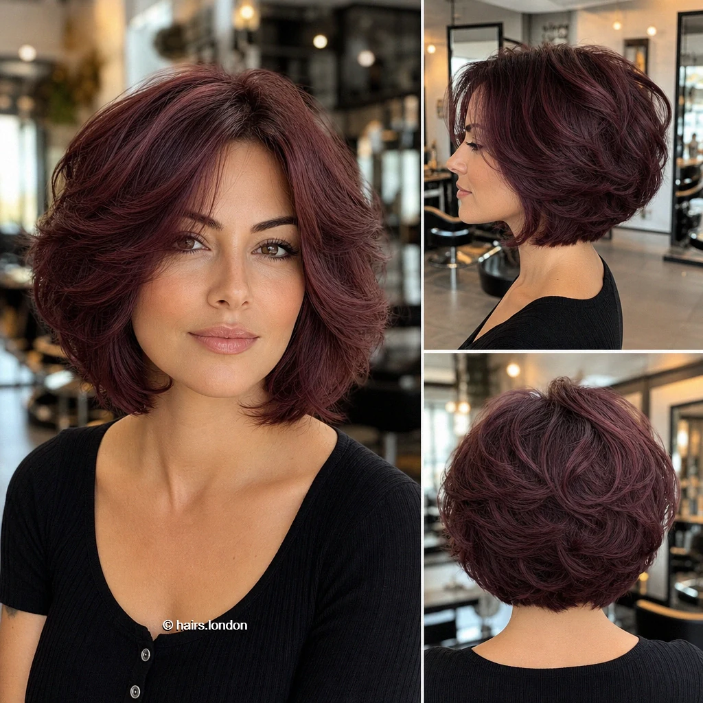 20 Colorful Bob Haircuts, From Rounded Shapes to Airy Layers Burgundy Flowing Bob