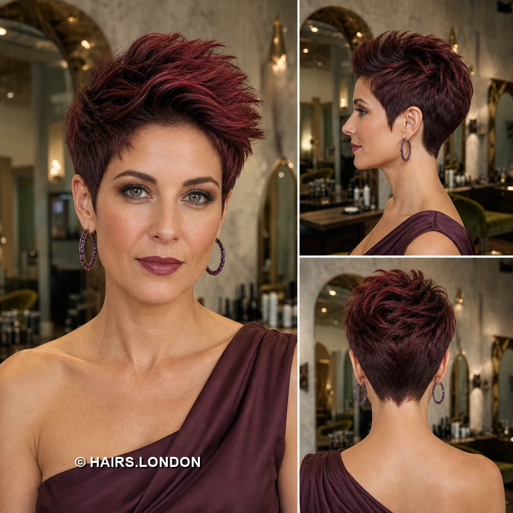 15 Burgundy Pixie Cuts with Texture, Curls, and Sweeping Fringes Burgundy Lifted Taper