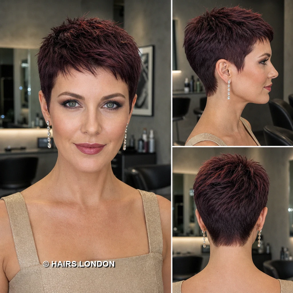 19 Burgundy Pixie Haircuts with Texture, Lift, and Side-Swept Shape Burgundy Neat Taper