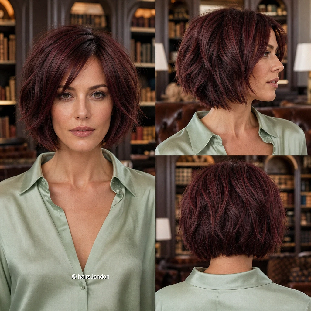 20 Red Bob Haircuts, From Soft Copper Waves to Sculpted Burgundy Shapes Burgundy Piecey Bob