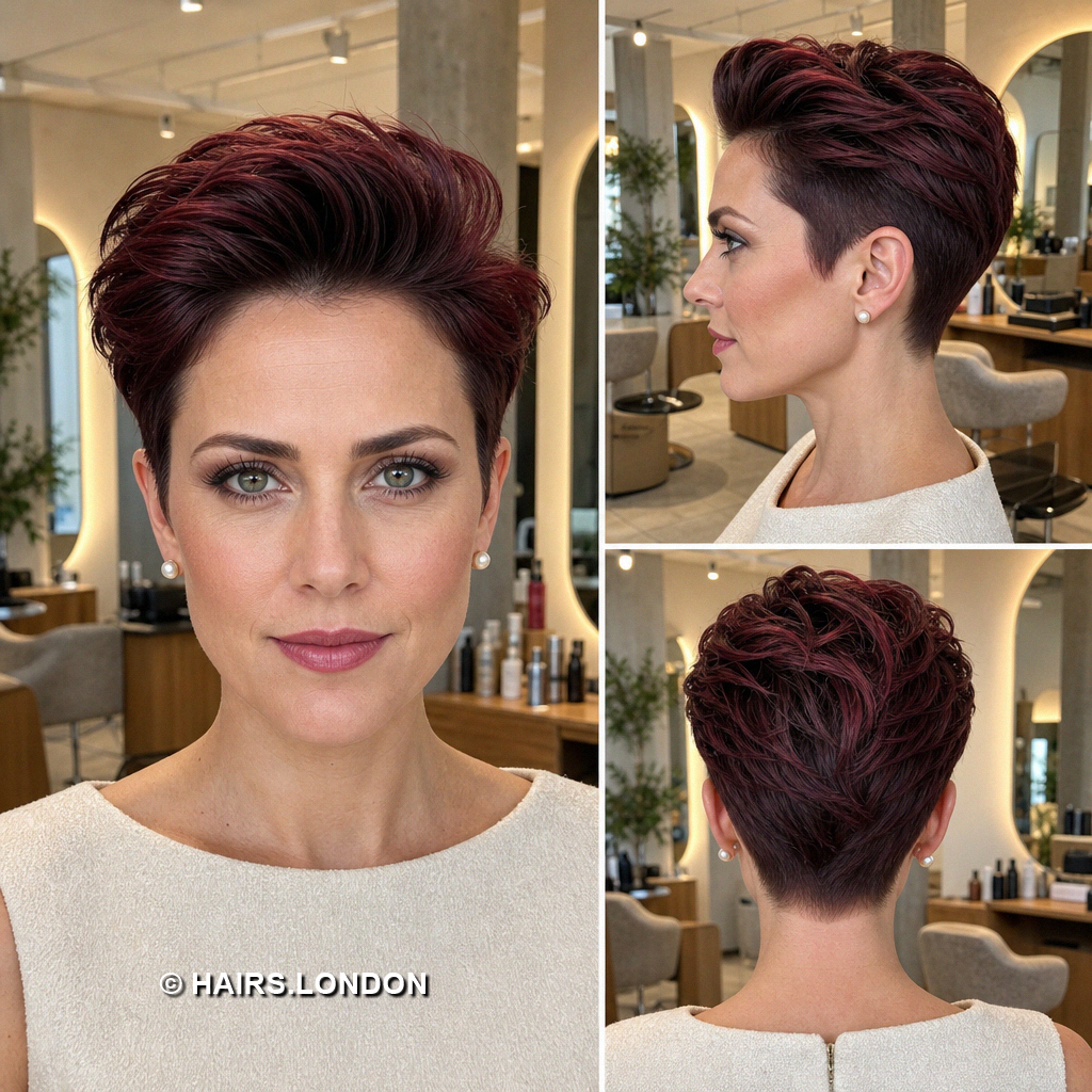 19 Burgundy Pixie Haircuts with Cherry Ribbons, Curls, and Quiffs Burgundy Quiff Pixie