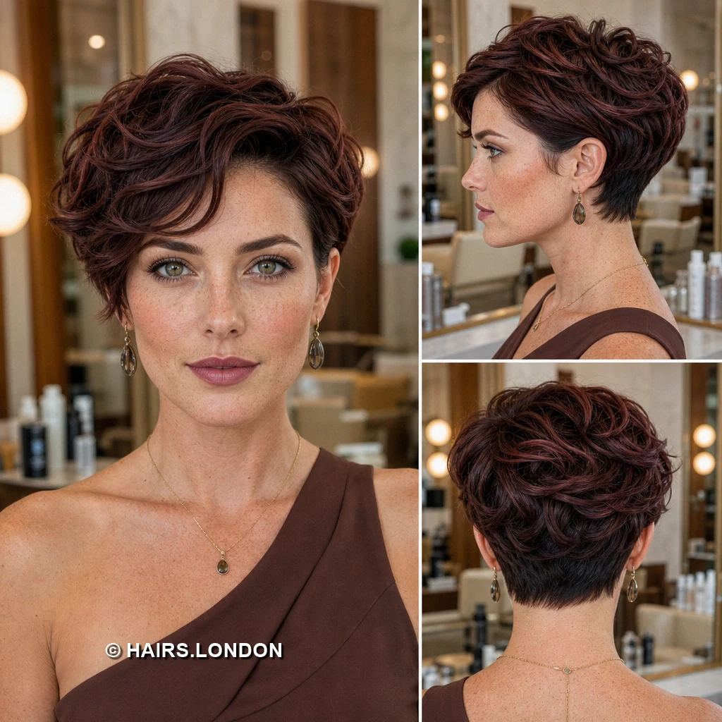 15 Burgundy Pixie Cuts with Texture, Curls, and Sweeping Fringes Burgundy Ribbon Tousle