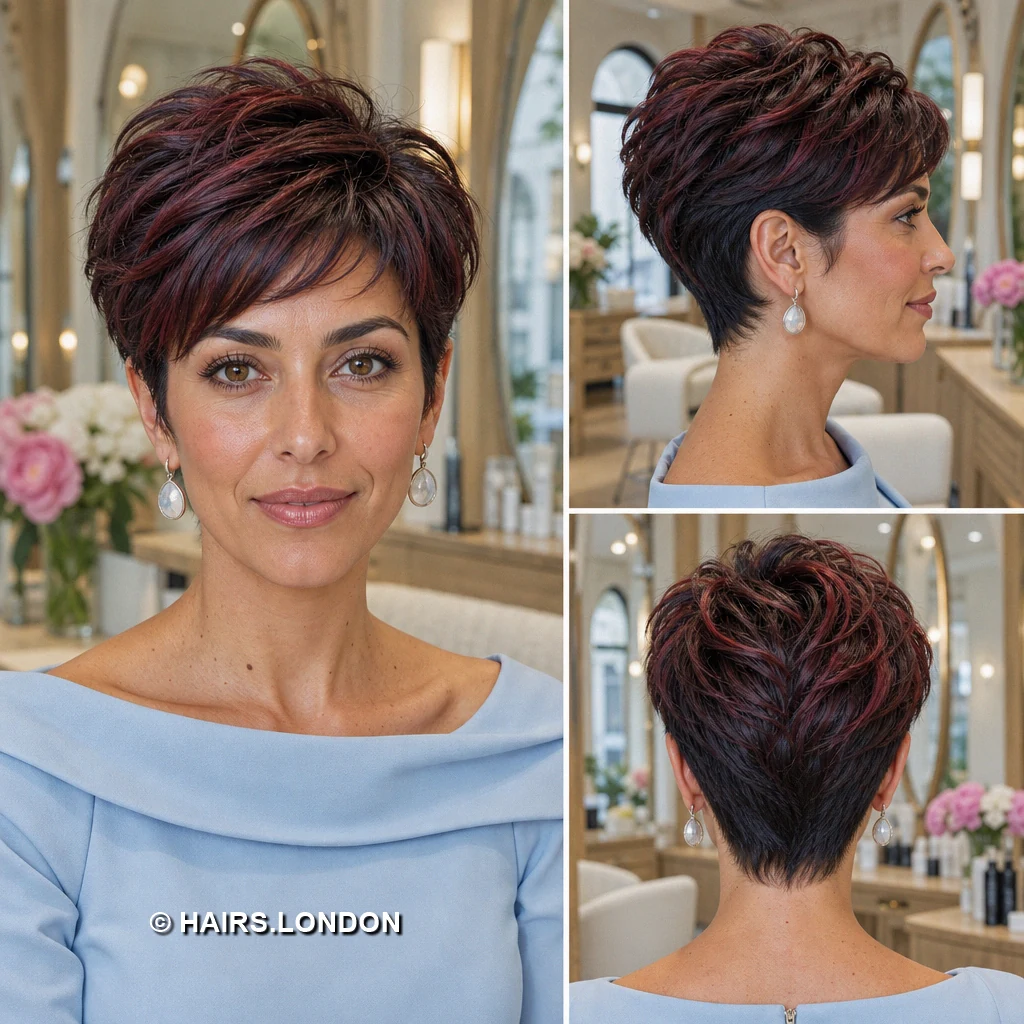 19 Burgundy Pixie Haircuts with Swept Fringe, Texture, and Tapered Napes Burgundy Rounded Crop