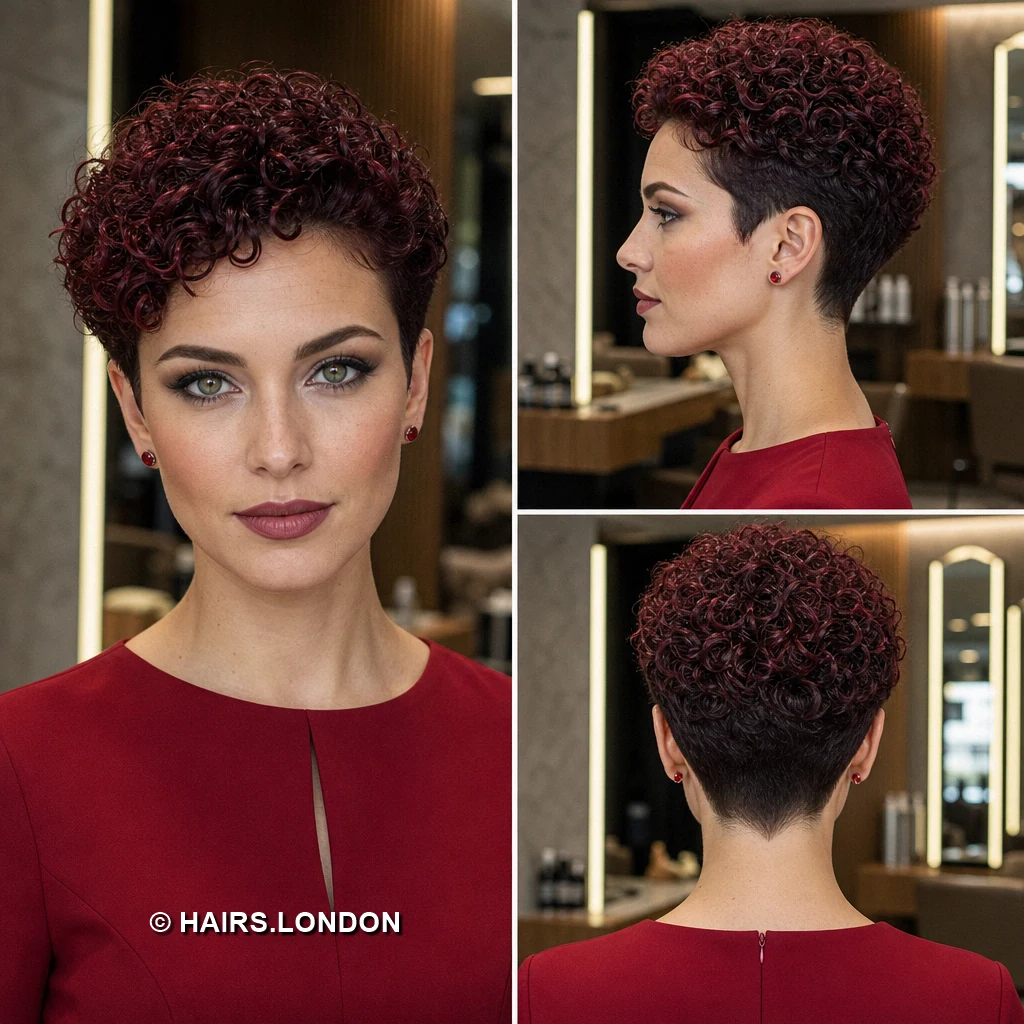 19 Burgundy Pixie Haircuts with Texture, Lift, and Side-Swept Shape Burgundy Rounded Curls