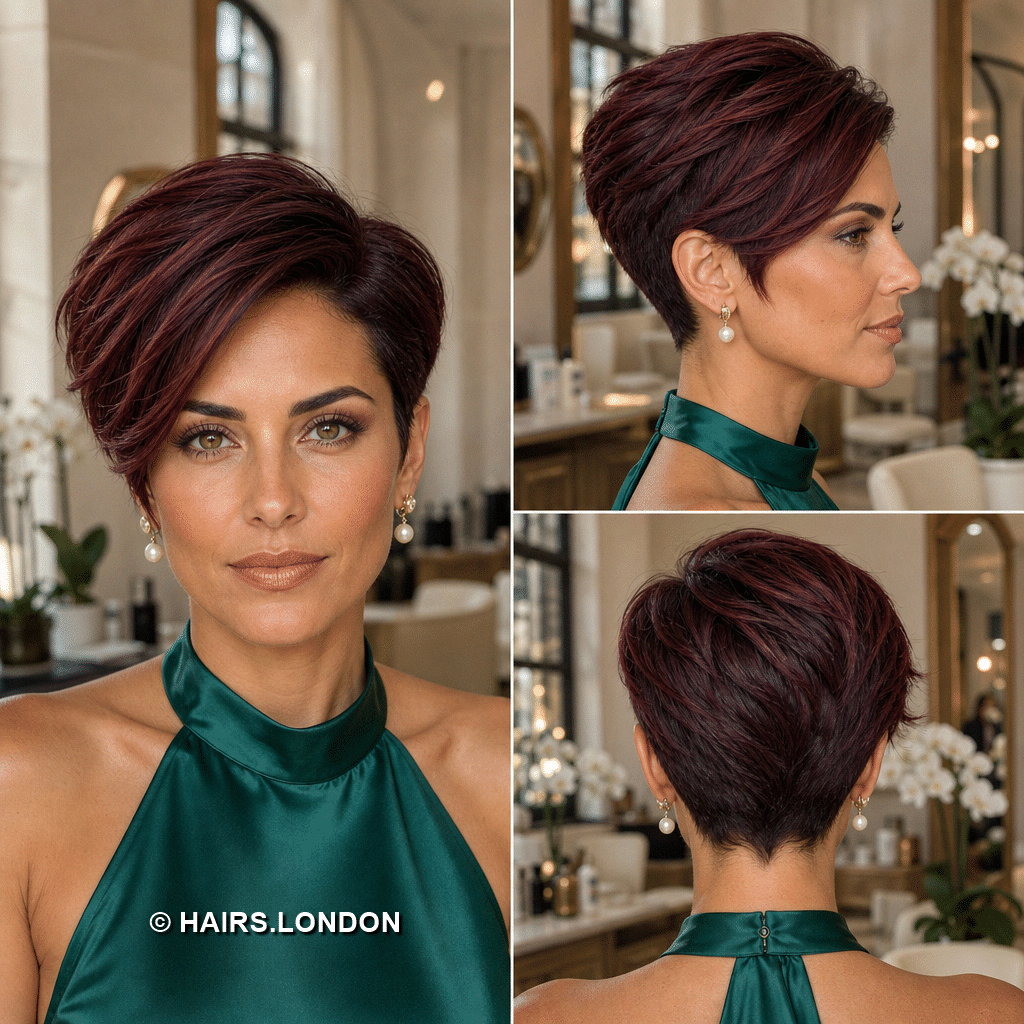 19 Burgundy Pixie Haircuts with Rich Color and Modern Texture burgundy sleek pixie