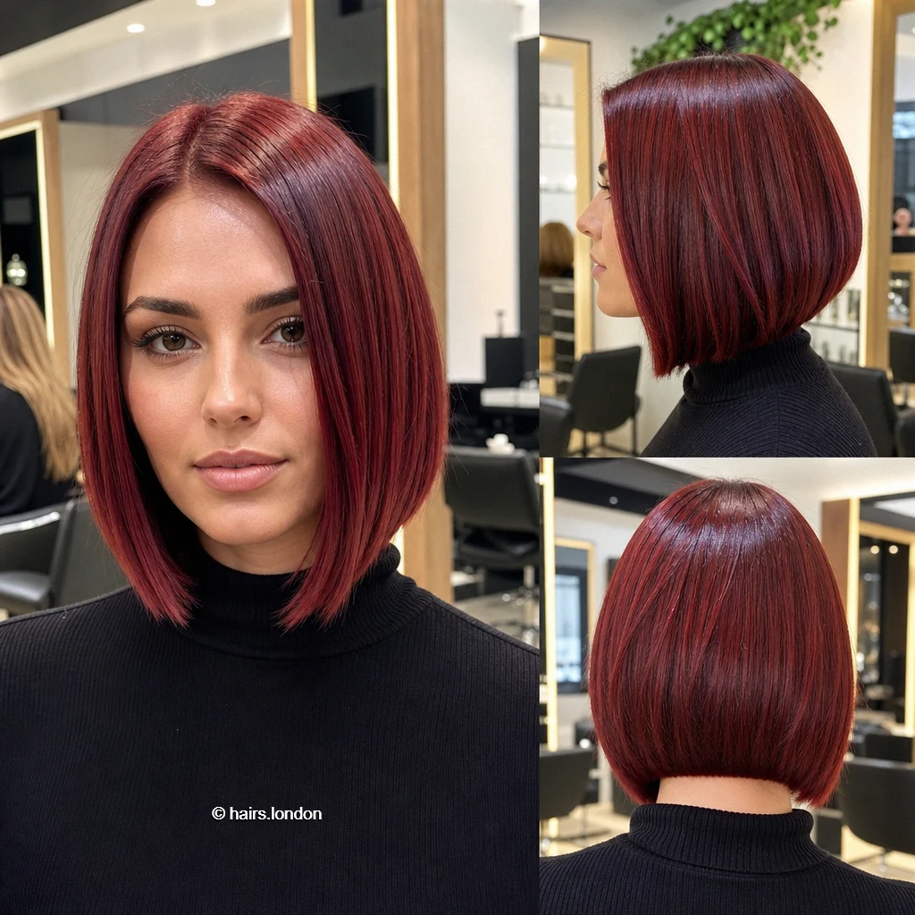 20 Red Bob Haircuts, From Sleek Angles to Textured Layers Burgundy Sloping Bob