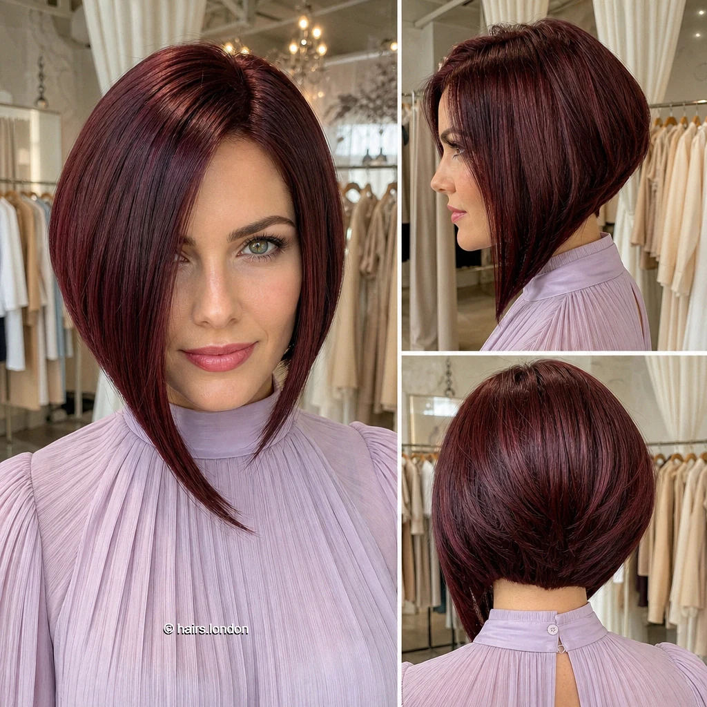13 Red Bob Haircuts, From Sleek Graduated Shapes to Tousled Layers Burgundy Sloping Graduation