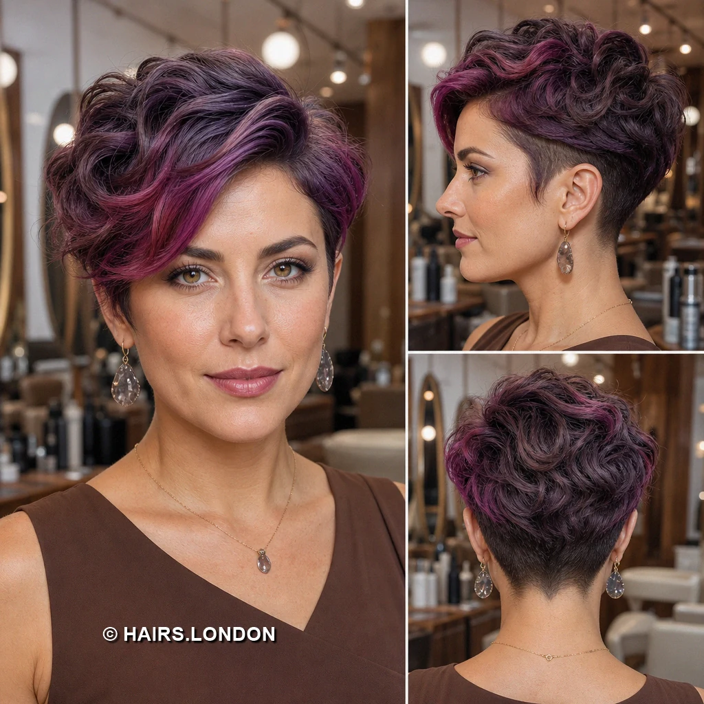 17 Purple Pixie Haircuts with Sweeping Fringes and Textured Crowns Burgundy Soft-Swept Pixie
