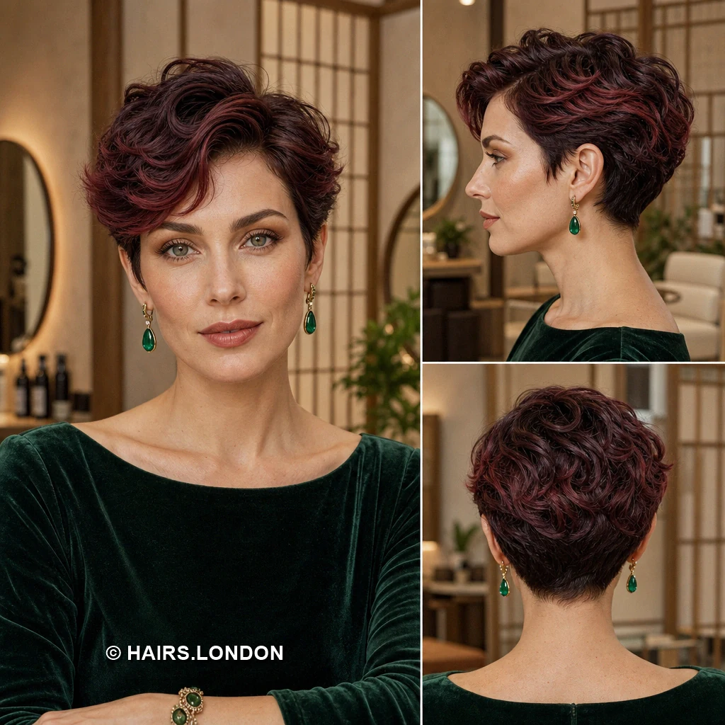 17 Burgundy Pixie Haircuts With Swept Fringes and Textured Crowns Burgundy Softbang Pixie