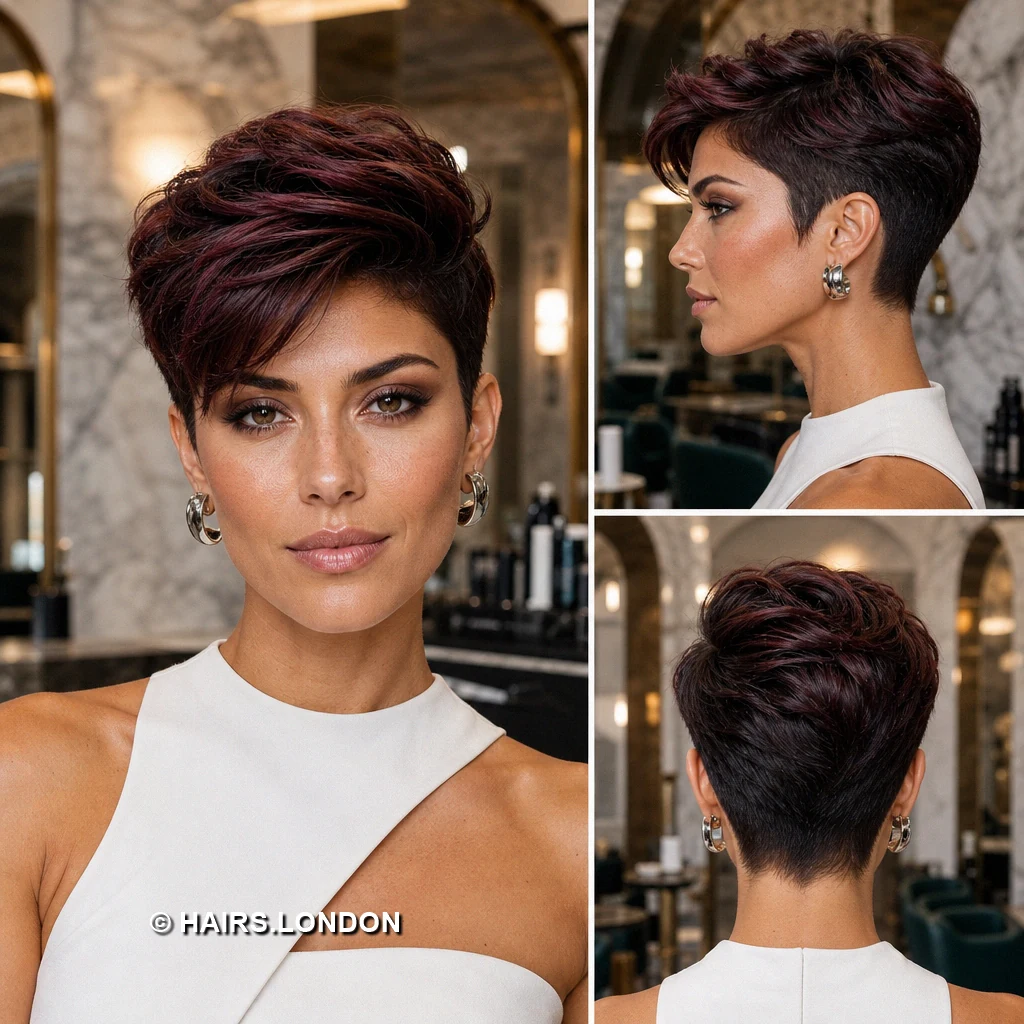19 Burgundy Pixie Haircuts with Swept Fringes and Textured Crowns Burgundy Spiked Texture