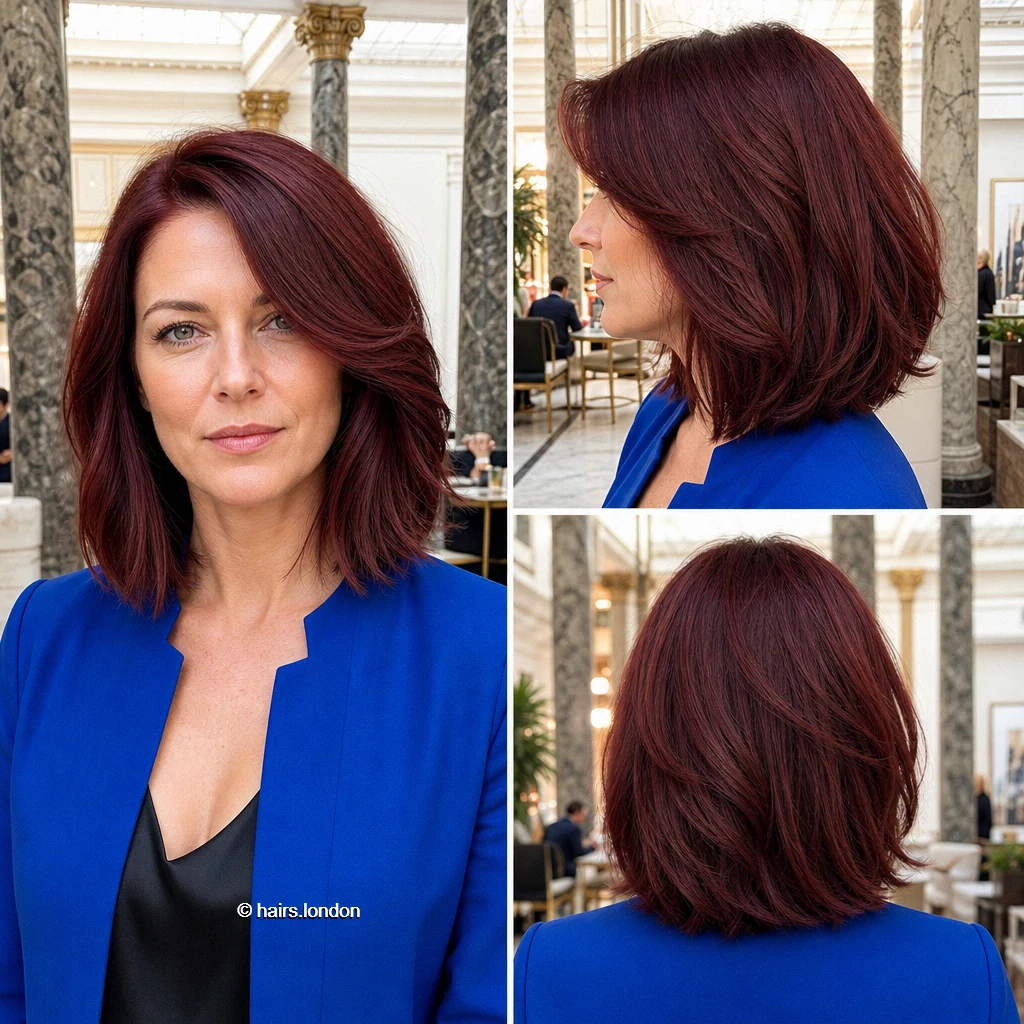 20 Red Bob Haircuts, From Soft Copper Waves to Sculpted Burgundy Shapes Burgundy Swept Lob