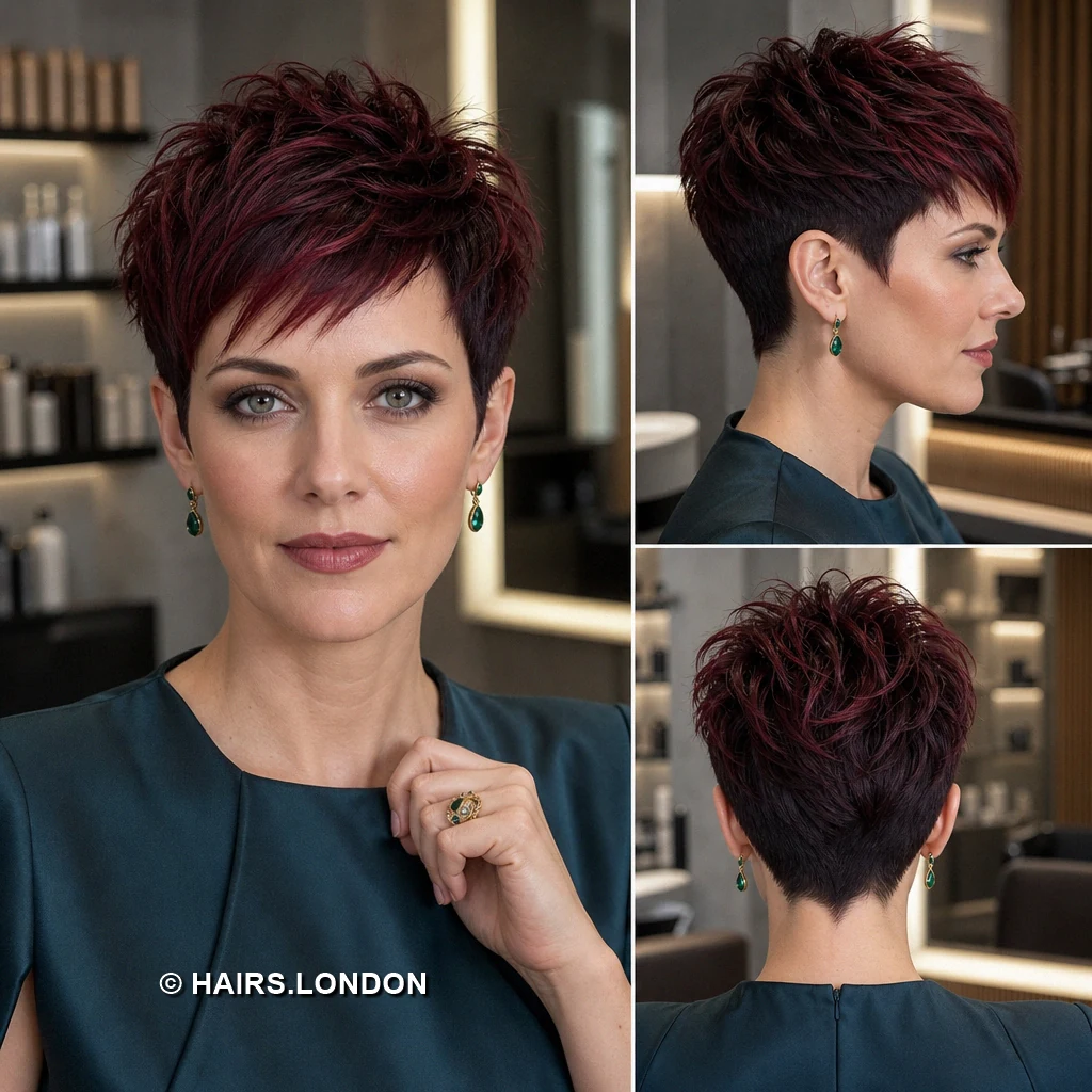 19 Burgundy Pixie Haircuts with Swept Fringes and Textured Crowns Burgundy Tousled Crown