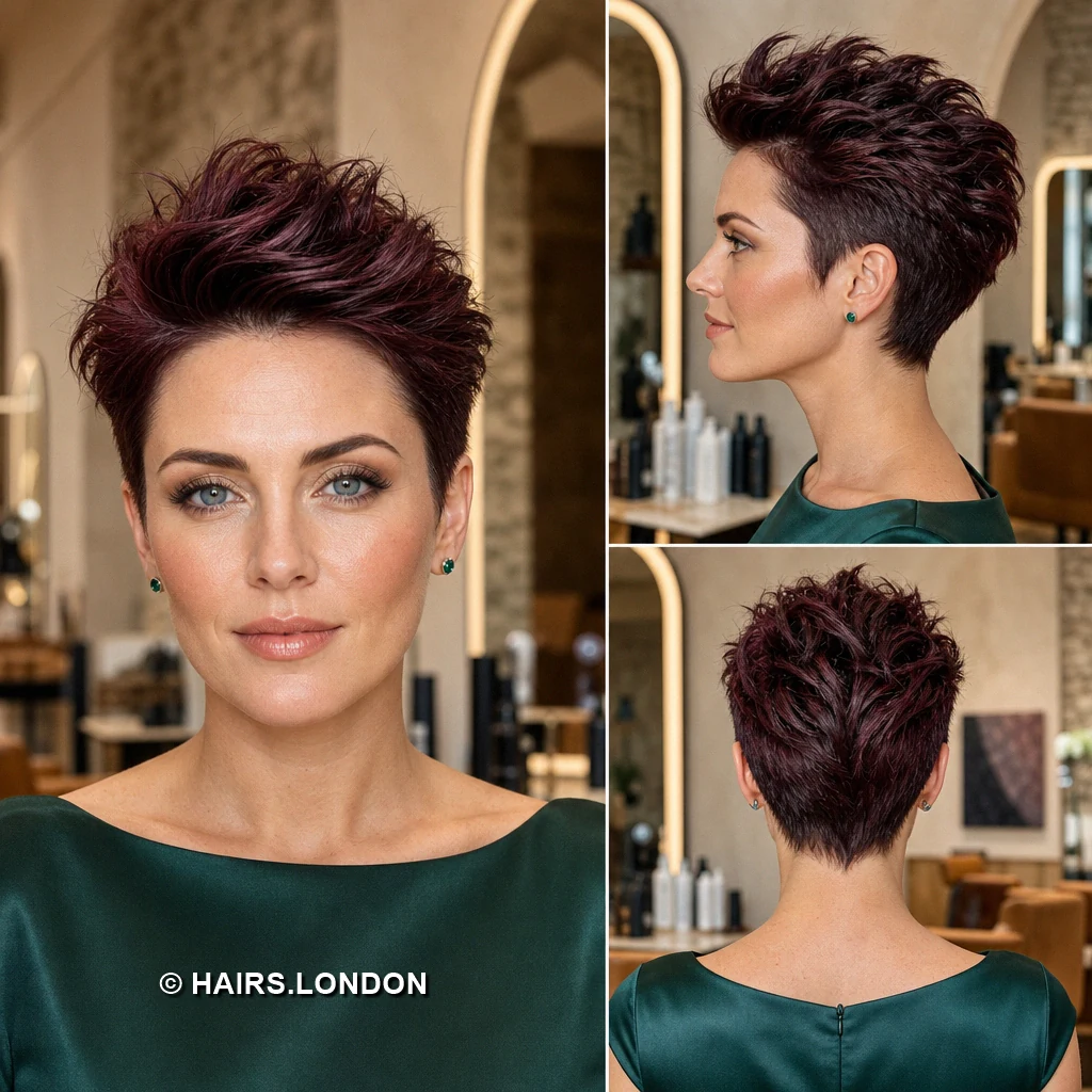20 Burgundy Pixie Cuts: Swept Fringes, Textured Crowns and Curly Shapes Burgundy Undercut Wave