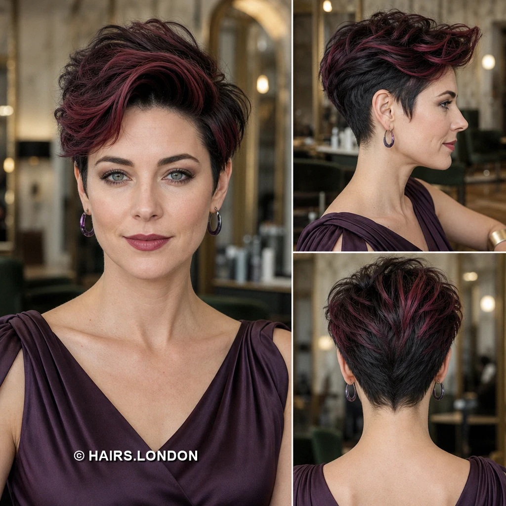 20 Burgundy Pixie Cuts: Swept Fringes, Textured Crowns and Curly Shapes Burgundy Upright Pixie
