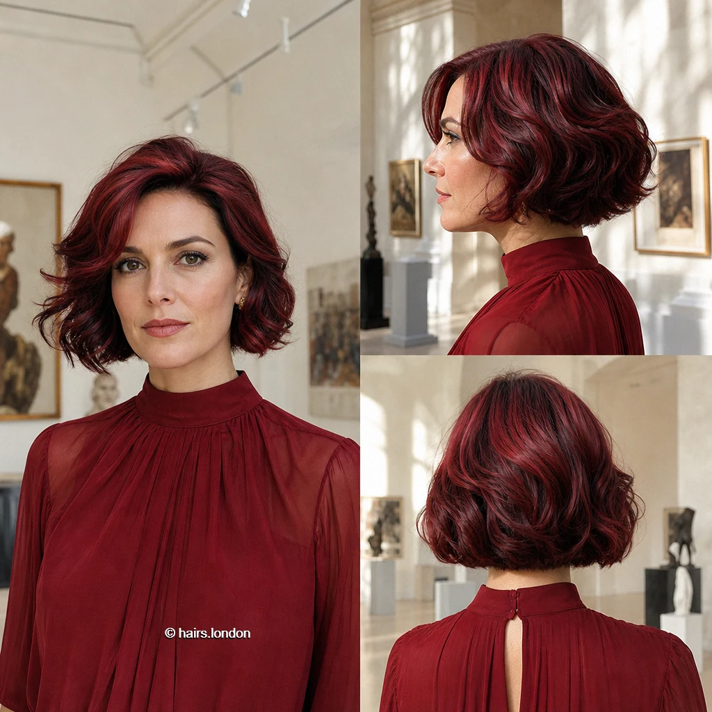 20 Bob Haircut Ideas: Rounded, Textured and Fringe Styles Burgundy Wavy Bob