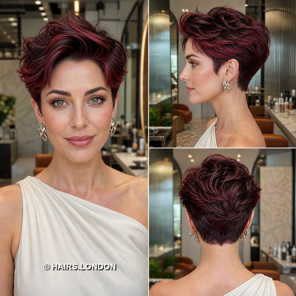 19 Burgundy Pixie Haircuts with Cherry Ribbons, Curls, and Quiffs Burgundy Wavy Pixie