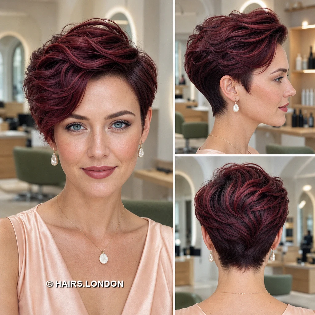 17 Burgundy Pixie Haircuts With Swept Fringes and Textured Crowns Burgundy Wispy Cut