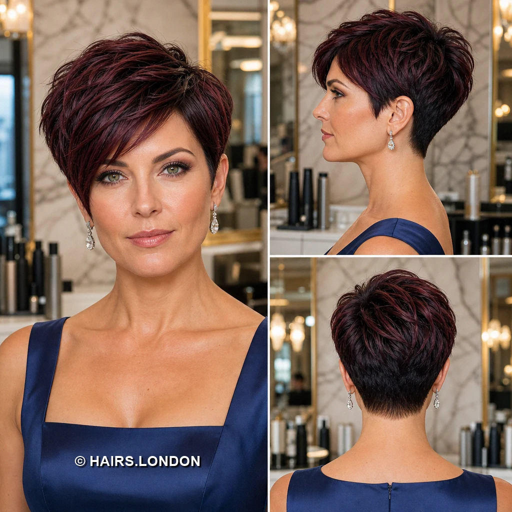 20 Burgundy Pixie Cuts: Swept Fringes, Textured Crowns and Curly Shapes Burgundy Wispy Fringe