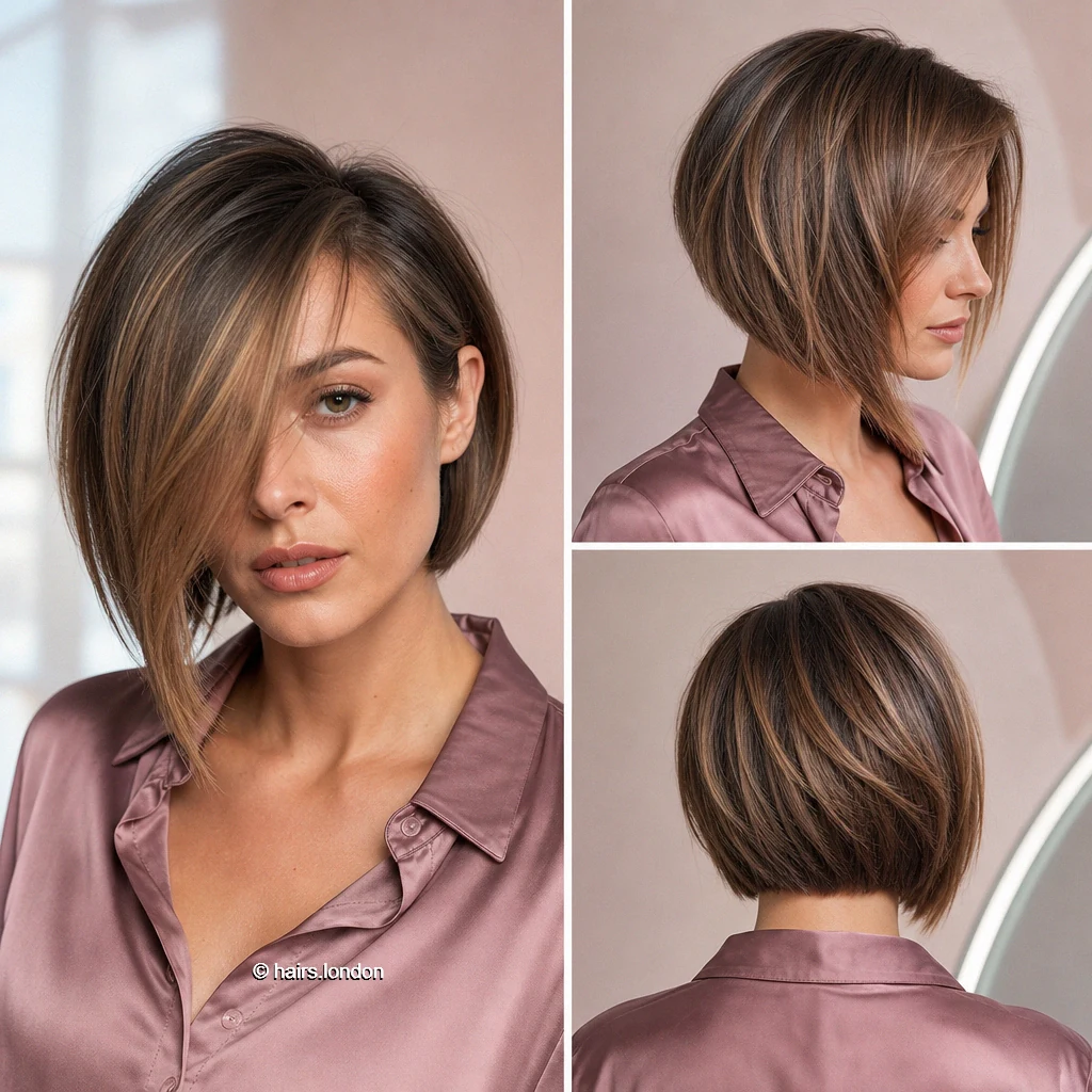 20 Brown Bob Haircuts: Rounded, Layered, Wavy and Angled Ideas Caramel Asymmetrical Cut