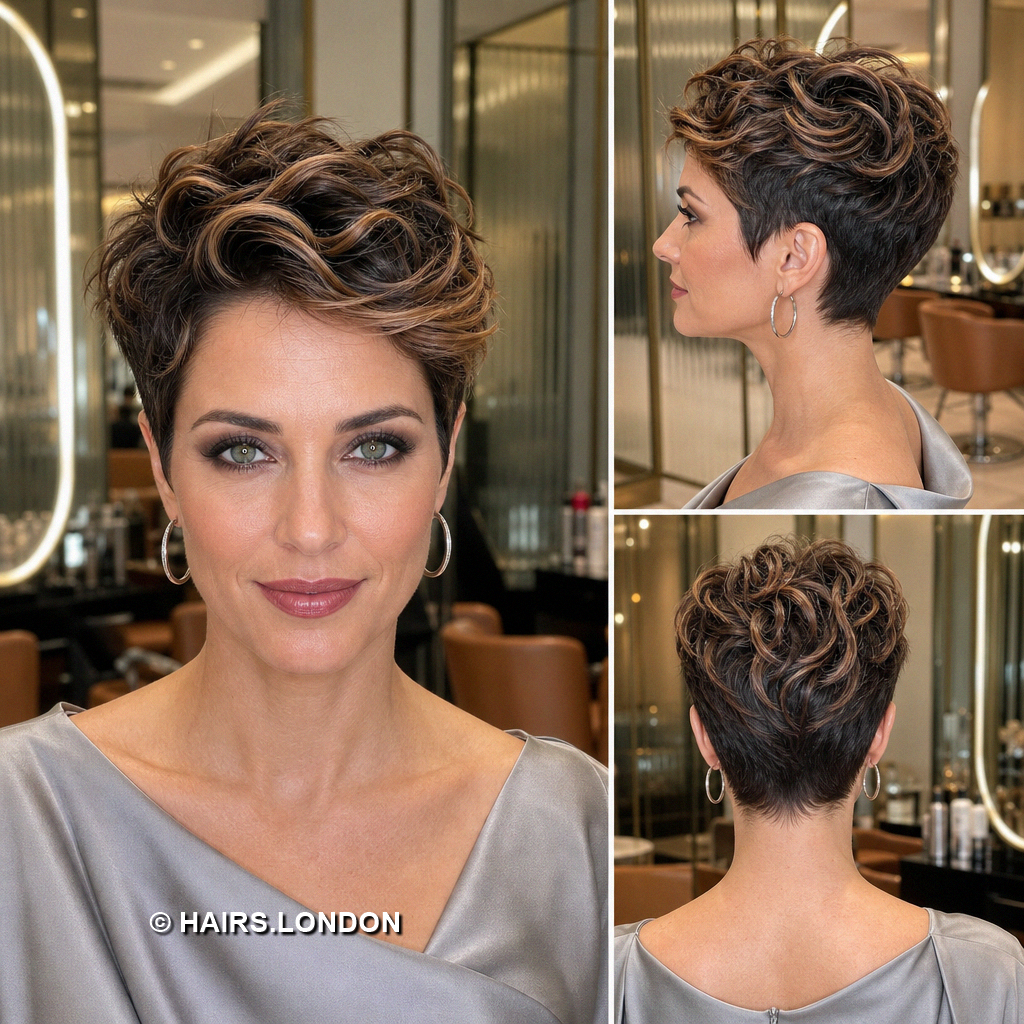 18 Highlighted Pixie Haircuts with Caramel Ribbons and Blonde Accents Caramel Curled Pixie