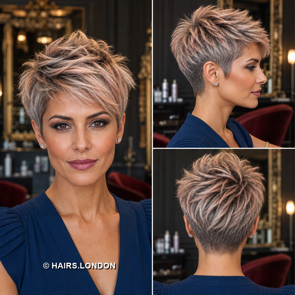 18 Textured Pixie Cuts with Swept Fringes, Lifted Crowns, and Tapered Napes Caramel Draped Crop