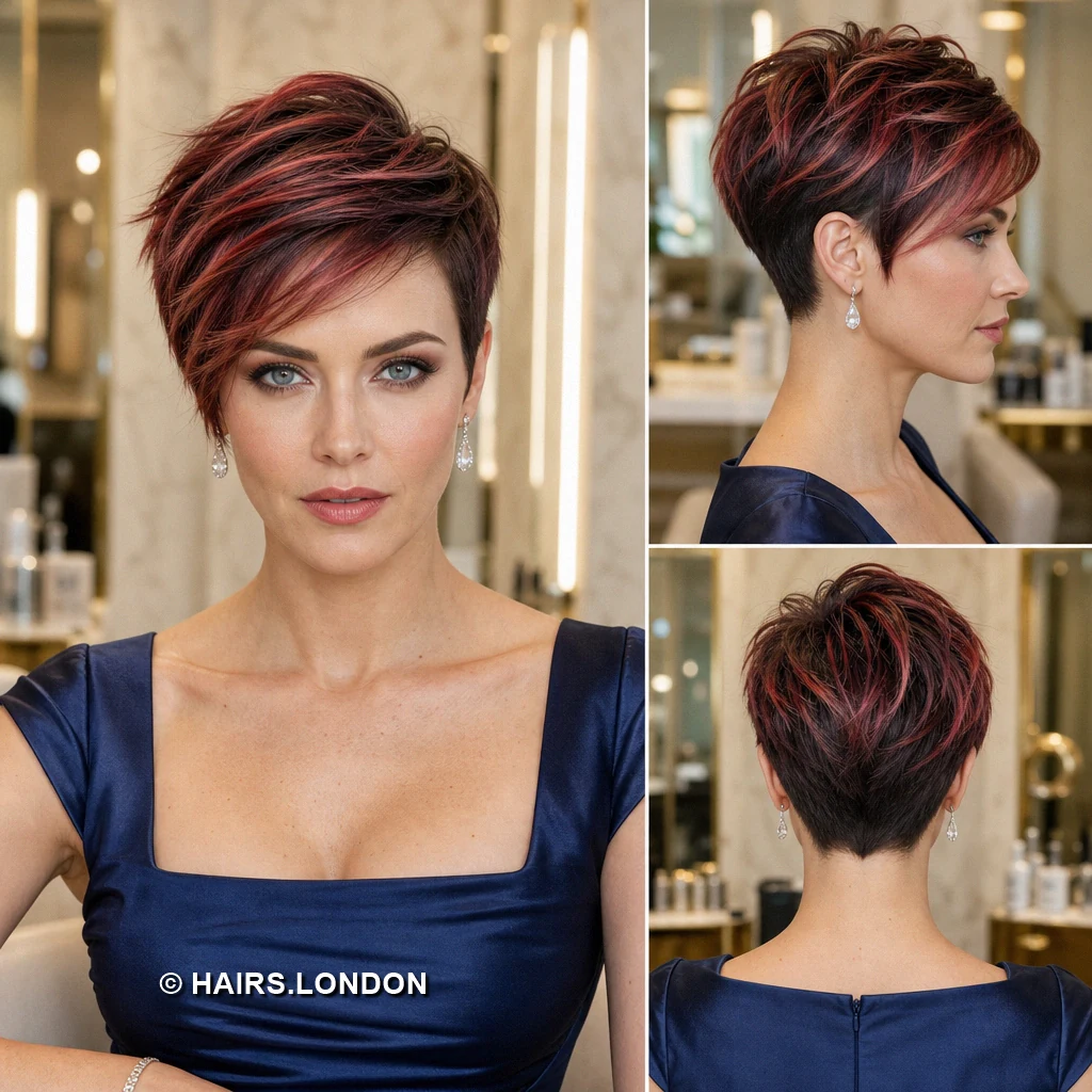 11 Highlighted Pixie Cuts with Sweeping Fringes and Textured Crowns Caramel Draped Crop