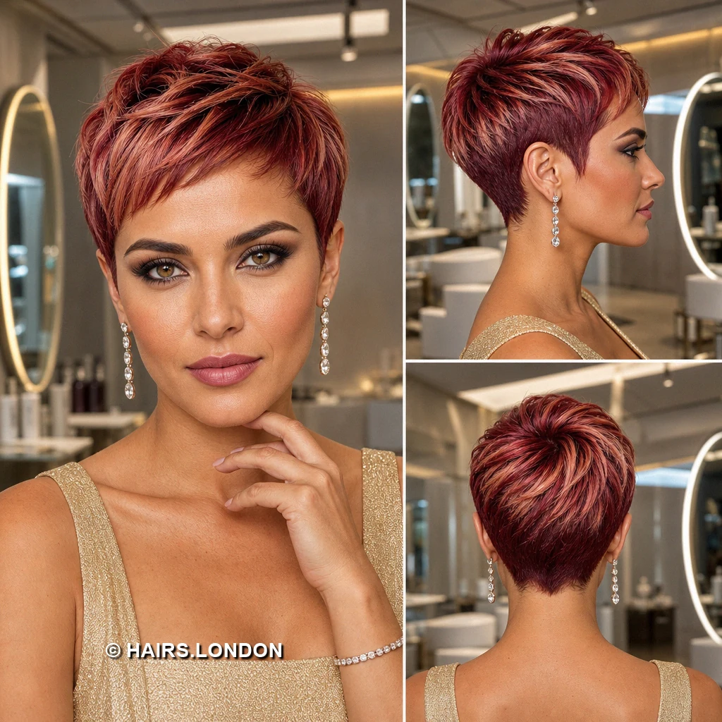 15 Textured Pixie Haircuts With Distinctive Color and Shape Caramel Draping Fringe