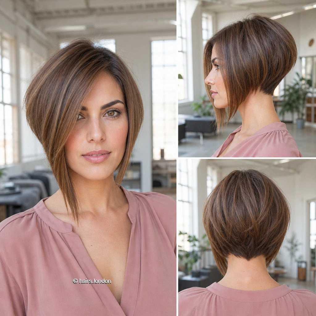 20 Brunette Bob Haircuts: Graduated Shapes and Textured Styles Caramel Longfront Bob