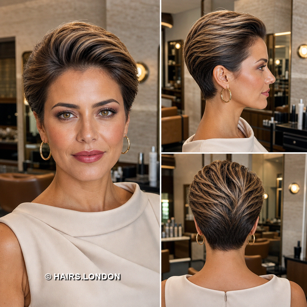 18 Highlighted Pixie Haircuts with Caramel Ribbons and Blonde Accents Caramel Slicked Pixie