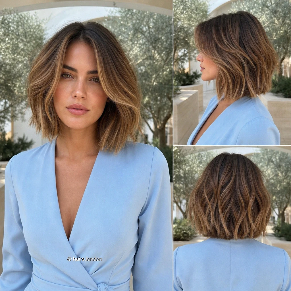 20 Bob Haircuts From Sleek Jawline Shapes to Textured Layers Caramel Wavy Bob